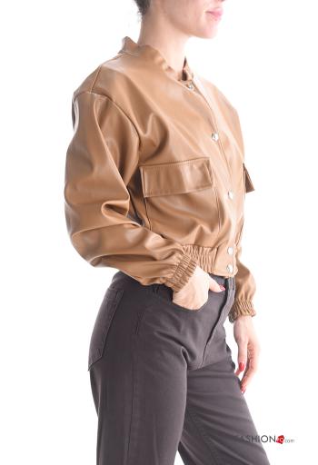 Blusão Motard imitação de couro manga comprida com botões com bolsos com elástico - ph 3