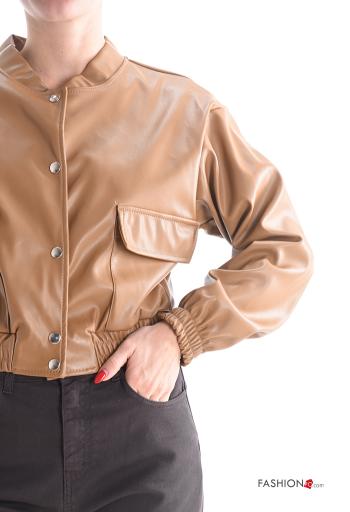 Blusão Motard imitação de couro manga comprida com botões com bolsos com elástico - ph 4