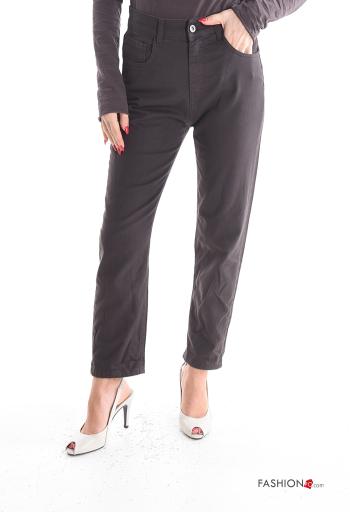 high waist Cotton Trousers with buttons with zip with pockets - ph 1