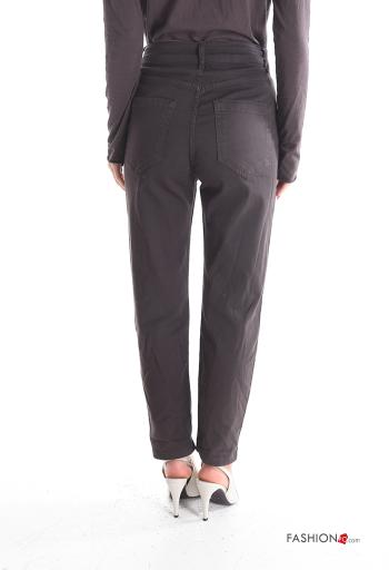 high waist Cotton Trousers with buttons with zip with pockets - ph 2
