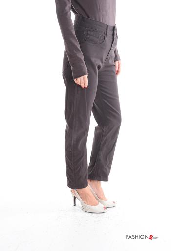 high waist Cotton Trousers with buttons with zip with pockets - ph 3