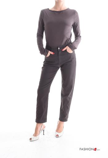 high waist Cotton Trousers with buttons with zip with pockets - ph 5