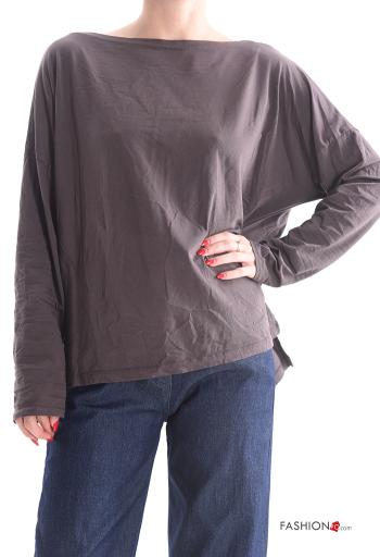 T-shirt à manches longues en Coton oversize col rond