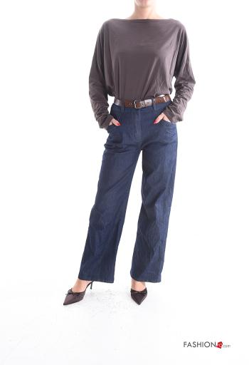 Pantalone in Cotone con cintura con zip con tasche con bottoni - ph 5