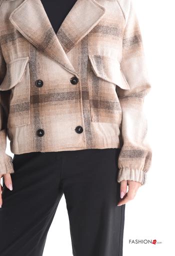 Cappotto maniche lunghe Fantasia tartan con bottoni con fodera - ph 4