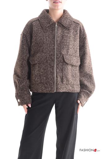 Manteau manches longues à collet avec poches avec fermeture éclair