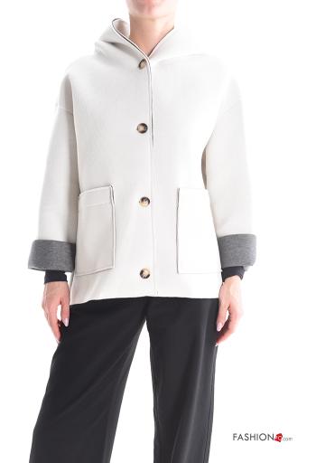 Cappotto maniche lunghe senza fodera con bottoni con tasche con cappuccio - ph 1