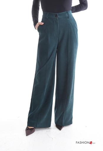 Pantalone vita alta wide leg con tasche con bottoni con zip