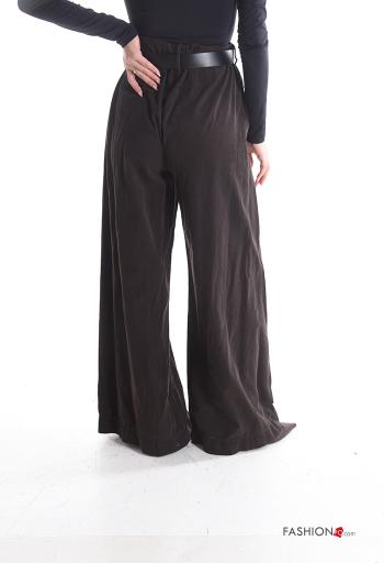 Pantalone in Cotone in velluto wide leg con elastico con cintura con tasche - ph 2