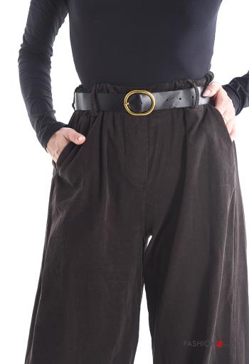 Pantalone in Cotone in velluto wide leg con elastico con cintura con tasche - ph 4