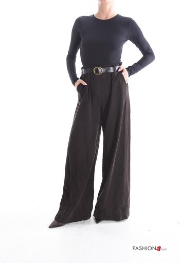 Pantalone in Cotone in velluto wide leg con elastico con cintura con tasche - ph 5