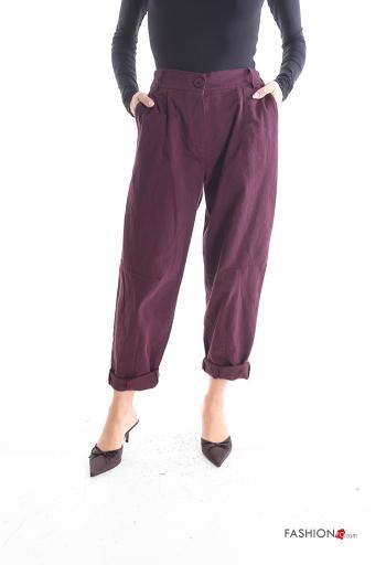 Cotton Trousers with buttons with zip with pockets - ph 1