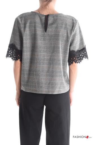 Tartan short sleeve crew neck lace trim Shirt - ph 2