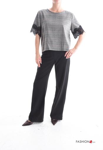 Tartan short sleeve crew neck lace trim Shirt - ph 5