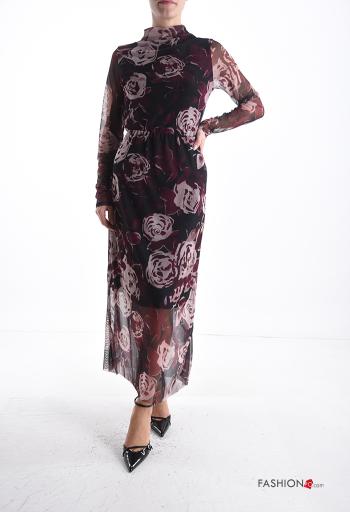 Maglietta a manica lunga tulle Fantasia floreale a collo alto - ph 5