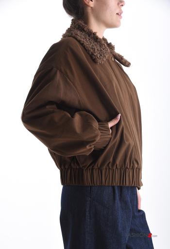 mit kragen Jacke aus Baumwolle mit Knöpfen mit gummizug mit Futter mit Taschen mit Reißverschluss - ph 3