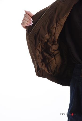 mit kragen Jacke aus Baumwolle mit Knöpfen mit gummizug mit Futter mit Taschen mit Reißverschluss - ph 6