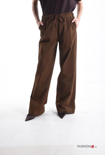 wide leg Hose aus Baumwolle mit Taschen mit gummizug - ph 1