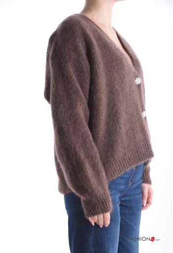 lange ärmel Strickjacke aus Mohair mit Knöpfen mit Strasssteinen mit V-Ausschnitt - ph 3