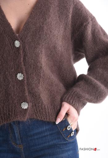 lange ärmel Strickjacke aus Mohair mit Knöpfen mit Strasssteinen mit V-Ausschnitt - ph 4