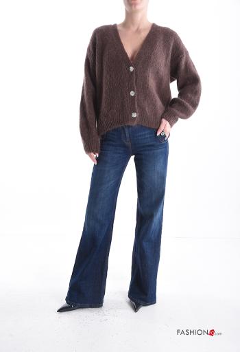 lange ärmel Strickjacke aus Mohair mit Knöpfen mit Strasssteinen mit V-Ausschnitt - ph 5