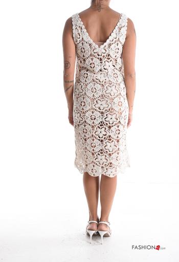 Embroidered sleeveless backless knitted Cotton Cover up with v-neck - ph 2