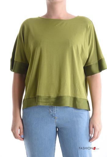 T-shirt manches courtes satin col rond à boutons