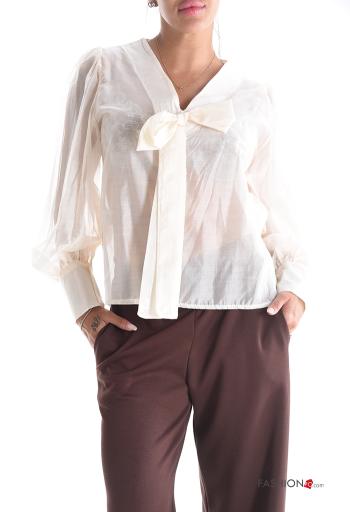 Blouse manches longues avec noeud à col en V - ph 1