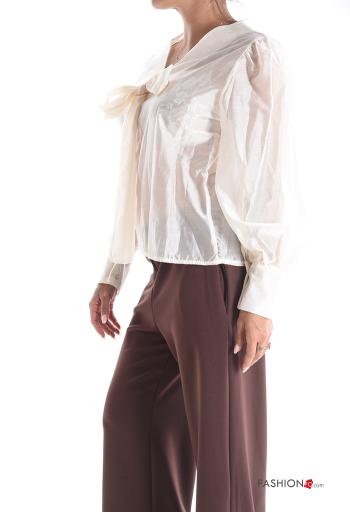 Blouse manches longues avec noeud à col en V - ph 3