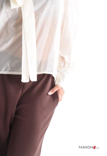 Blouse manches longues avec noeud à col en V - ph 4