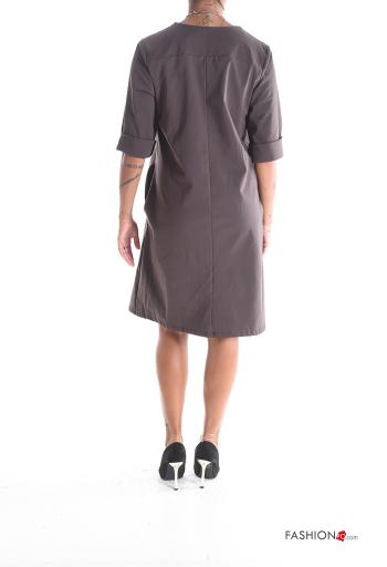 Abito in Cotone maniche lunghe al ginocchio con tasche scollo a V - ph 2