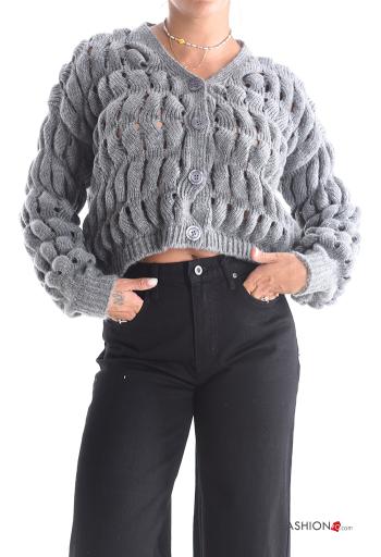 Cardigan in Misto Lana maniche lunghe corto Fantasia ricamata con bottoni scollo a V - ph 1