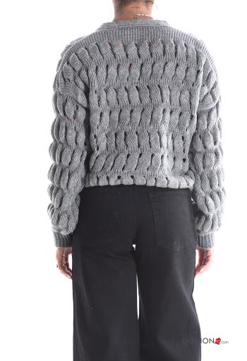 Cardigan in Misto Lana maniche lunghe corto Fantasia ricamata con bottoni scollo a V - ph 2