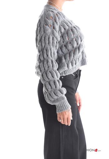 Cardigan in Misto Lana maniche lunghe corto Fantasia ricamata con bottoni scollo a V - ph 3