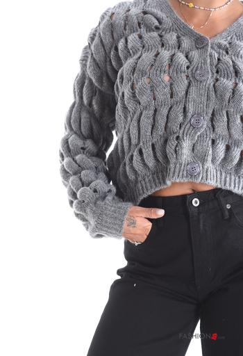 Cardigan in Misto Lana maniche lunghe corto Fantasia ricamata con bottoni scollo a V - ph 4