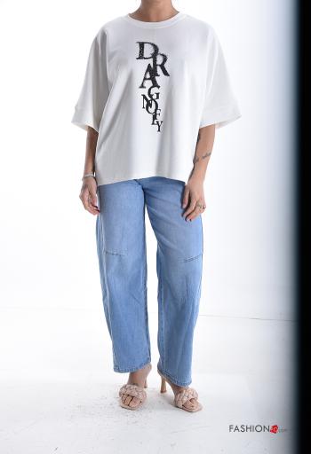 T-shirt maniche corte girocollo Fantasia scritta - ph 5