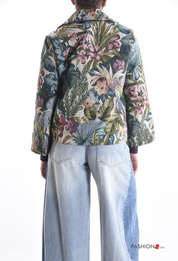 Blumenmuster lange ärmel Jacke aus Baumwolle mit Knöpfen mit Futter mit Taschen - ph 2