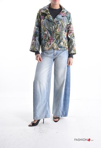 Blumenmuster lange ärmel Jacke aus Baumwolle mit Knöpfen mit Futter mit Taschen - ph 5