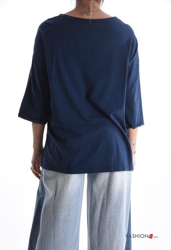 T-shirt in Cotone pizzo girocollo Fantasia ricamata maniche a tre quarti - ph 2