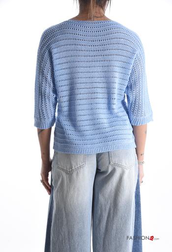 Besticktes Muster häckeln Strickpullover mit V-Ausschnitt 3/4 ärmel - ph 2
