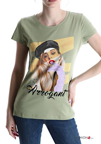 T-shirt de Algodón Diseño impreso con brillantes
