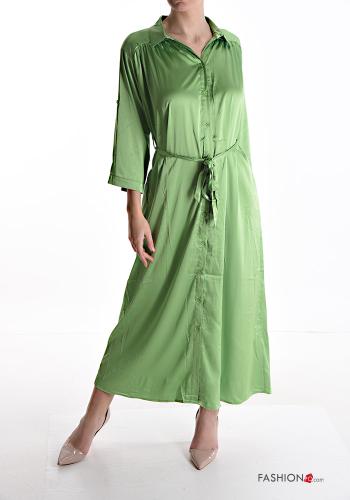 Vestido de camisa cetim longo com faixa manga três quartos - ph 1