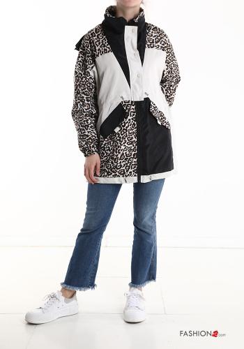 Animal print Puffer Jacket with pockets with hood with zip