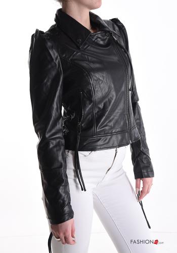 Giacca ecopelle maniche a palloncino con zip - ph 3