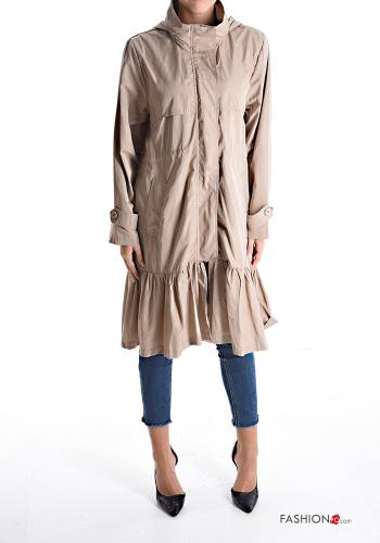 Duster Coat with flounces with hood with zip