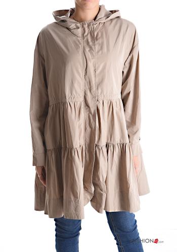 Duster Coat with flounces with pockets with hood with zip