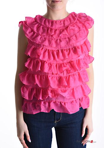 Silk Top with flounces with buttons