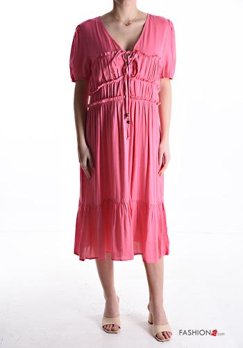 Linen Dress with flounces with bow