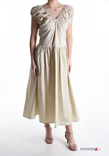 short sleeve backless long Cotton Dress with pockets with elastic - ph 1