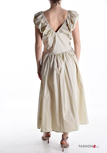 short sleeve backless long Cotton Dress with pockets with elastic - ph 2